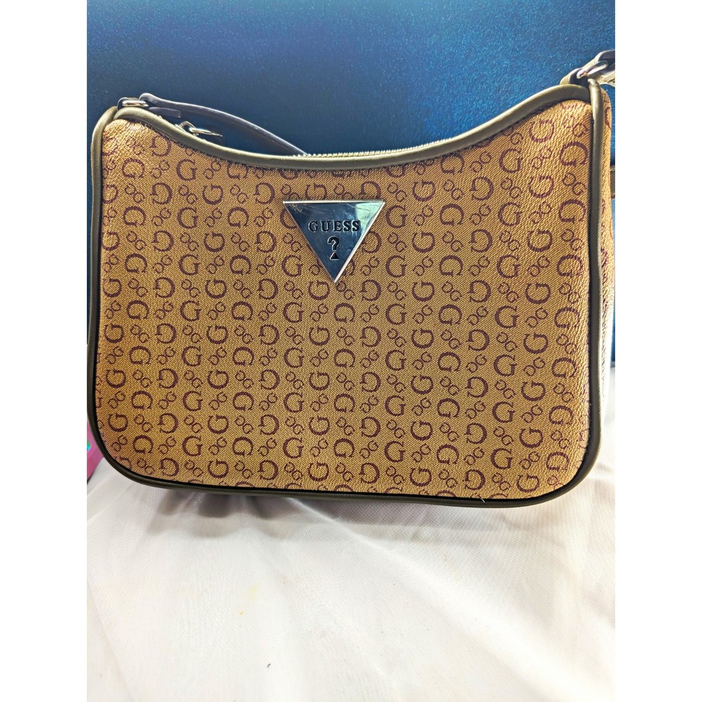 GUESS Mini Monogram Shoulder Bag Olive Green Trim Canvas Y2K Shoulder Purse